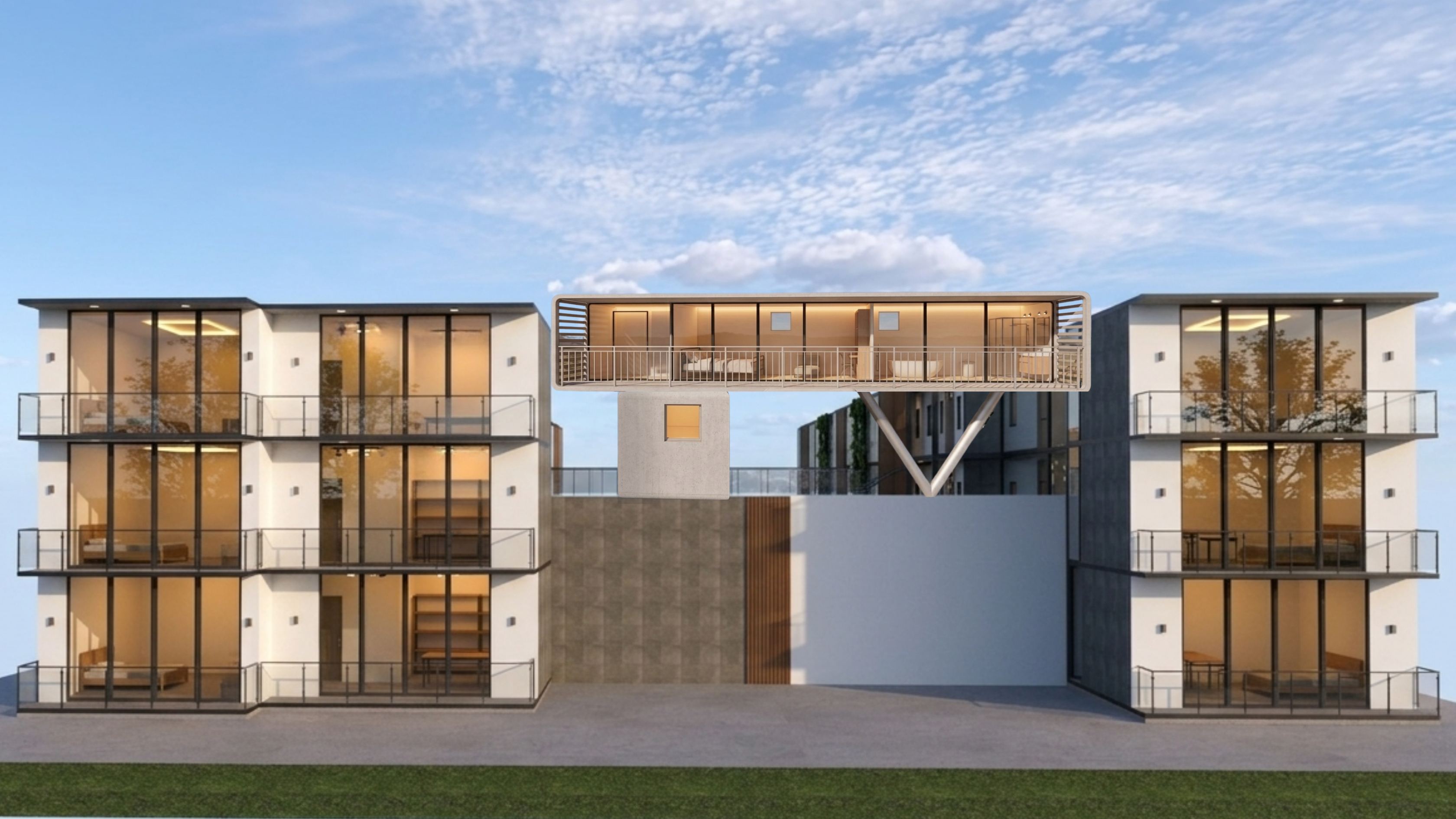 Vista posterior del edificio — habitación con terraza