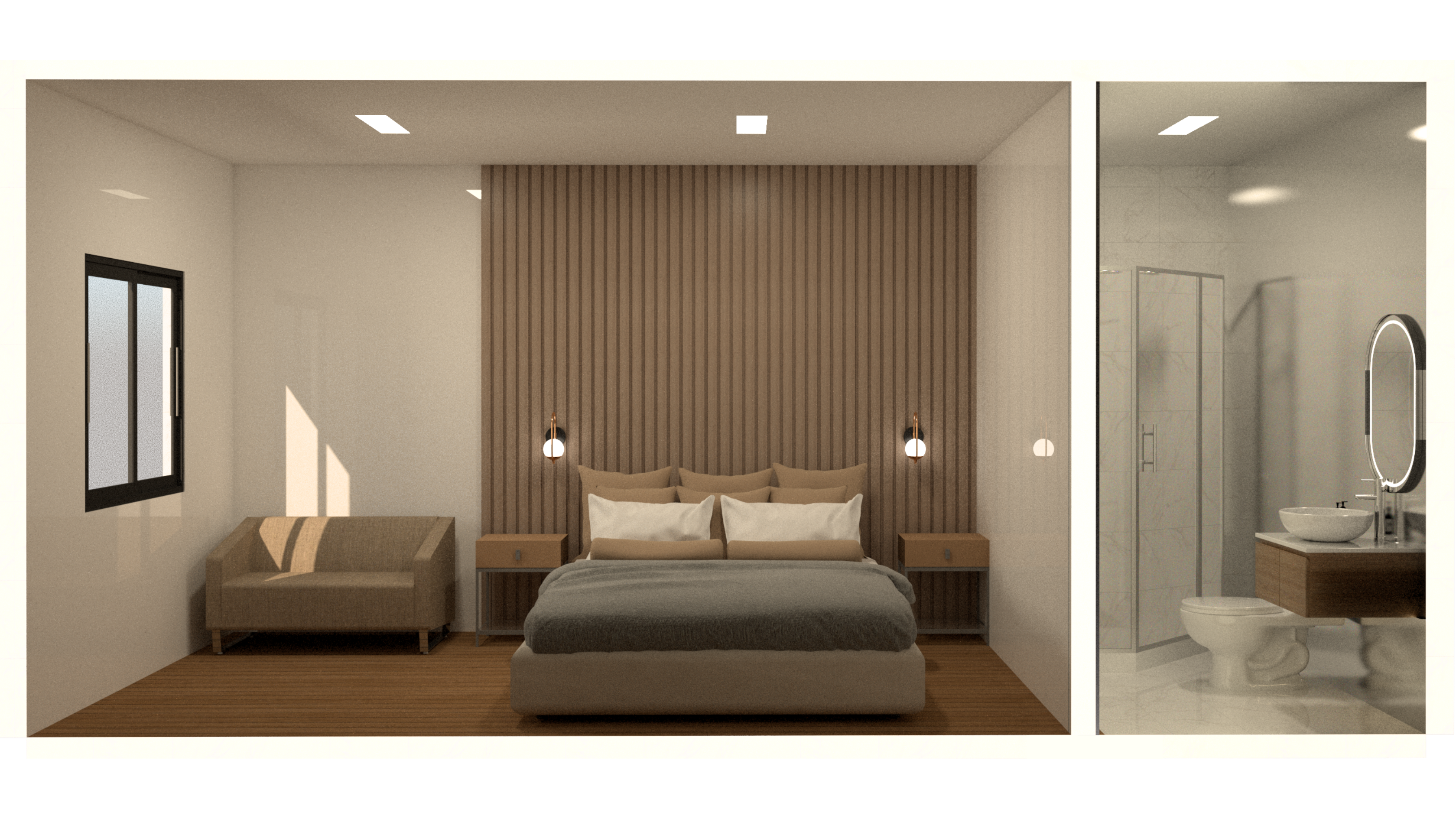 Interior — recámara y baño privado