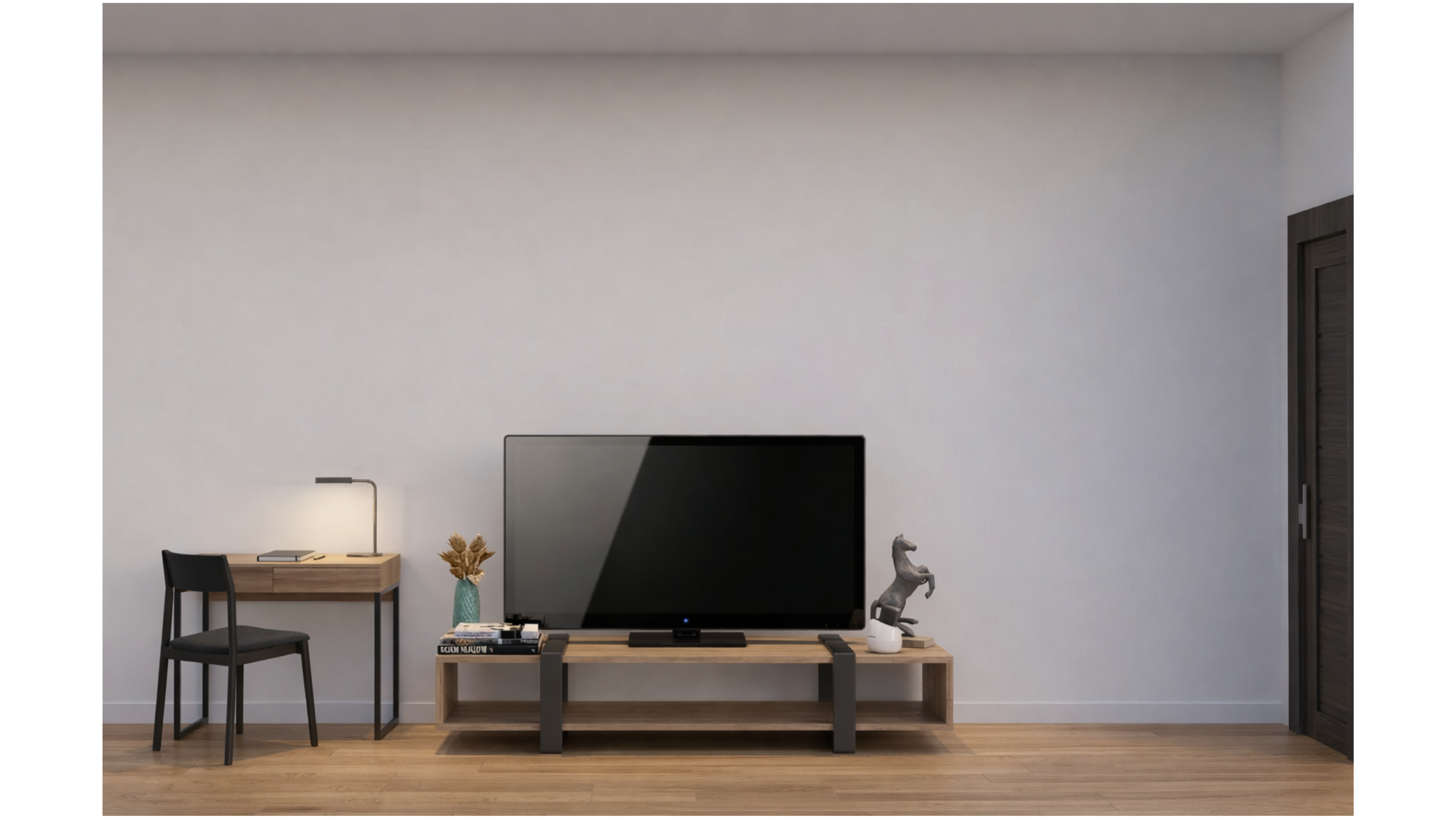 Interior — área de TV y escritorio